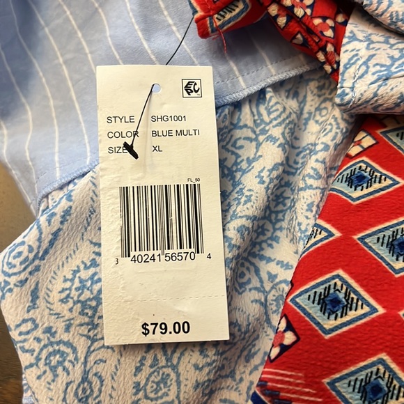 Calessa Patchwork Embroidered Split Round Neck 3/4 Tiered Ruffle Sleeve Tunic - Picture 11 of 11